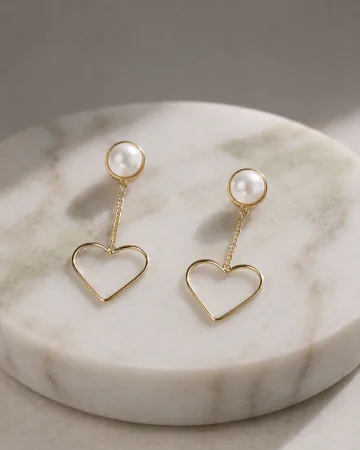 Exclusive Trendy Heart Shaped Pearl Hanging Tassel Drop and Danglers