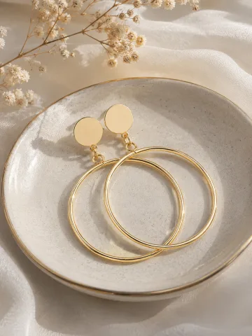 Brass Alloy Contemporary Gold Finish Hoop Earrings for Girls - Golden