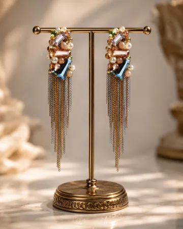 Exclusive Western Multicolour Crystal Tassel Korean Danglers Earring