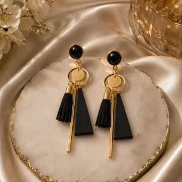 Derben Clove Black Tassel Geometric Drop Earrings for Women