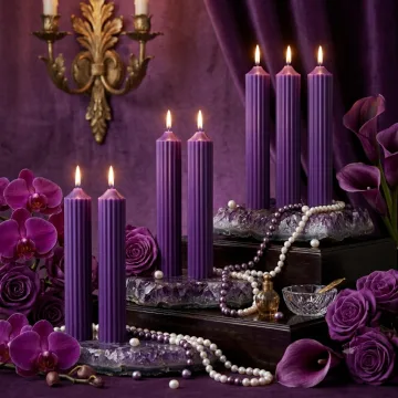 Premium Ribbed Tall Pillar Candle for Home Décor PURPLE