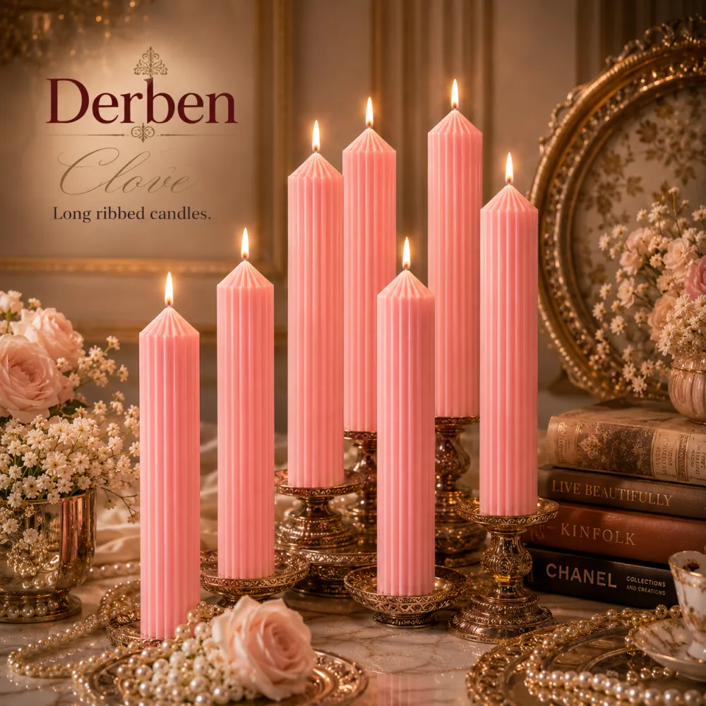 Premium Ribbed Tall Pillar Candle for Home Décor PINK