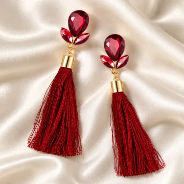 Beautiful Italian Long Brass silk Thread Tassel Flowers Earrings