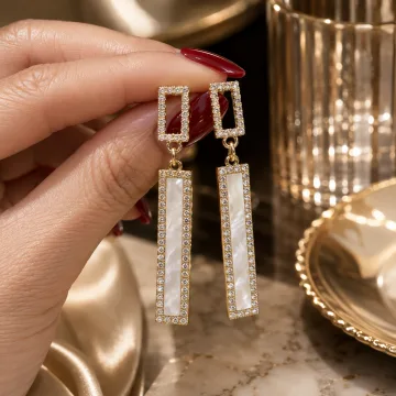 Beautiful Shiny Rectangular American Diamond Inlaid Diamond Long Earrings