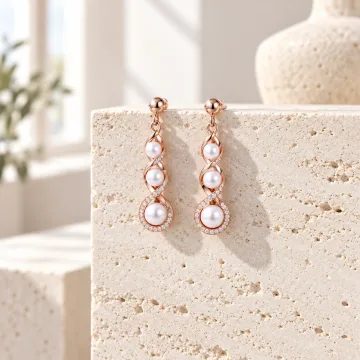 Beautiful Pompous Design Pearls Stud Exclusive Earrings Rose Gold
