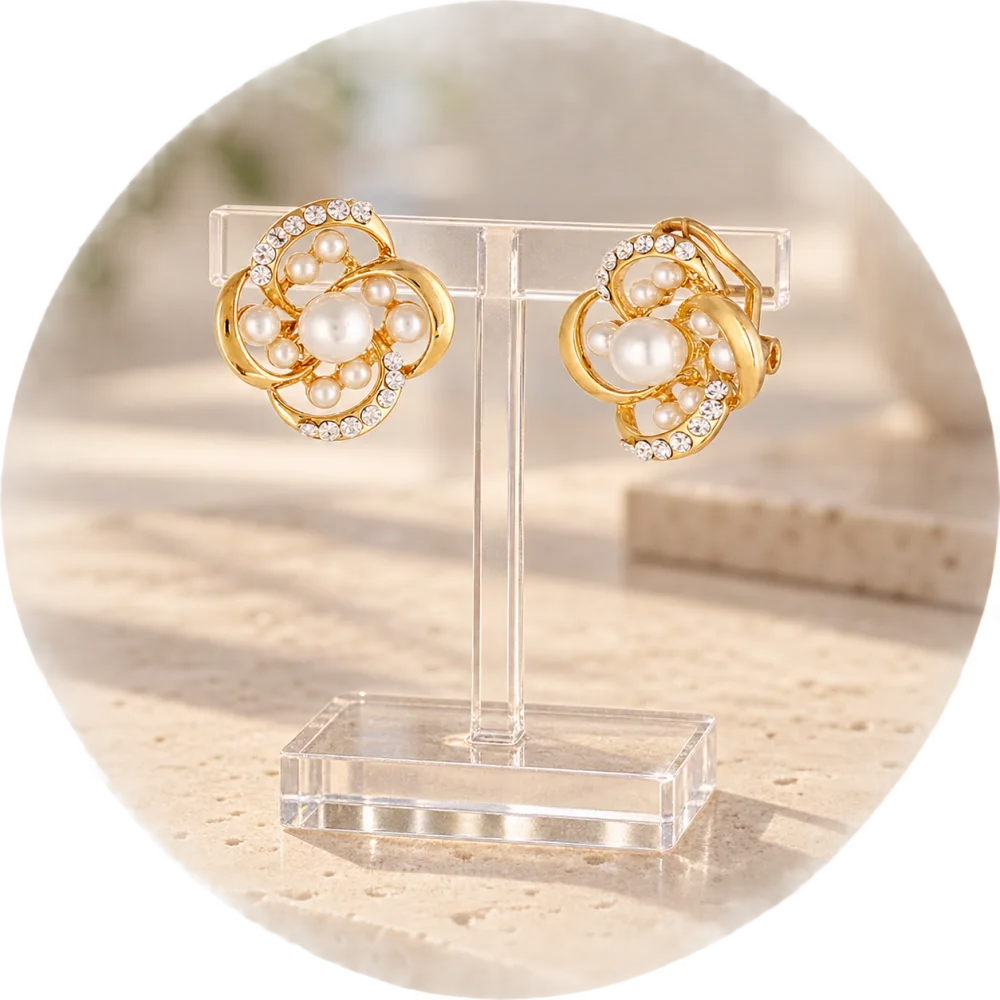 Korean Luxuriate Alloy Zircons Earrings with Beautiful Flower Design
