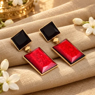 Trendy Shiny Geometrical Shaped Crystal Tantalizing Drop Earrings for Girls and Women Red Black