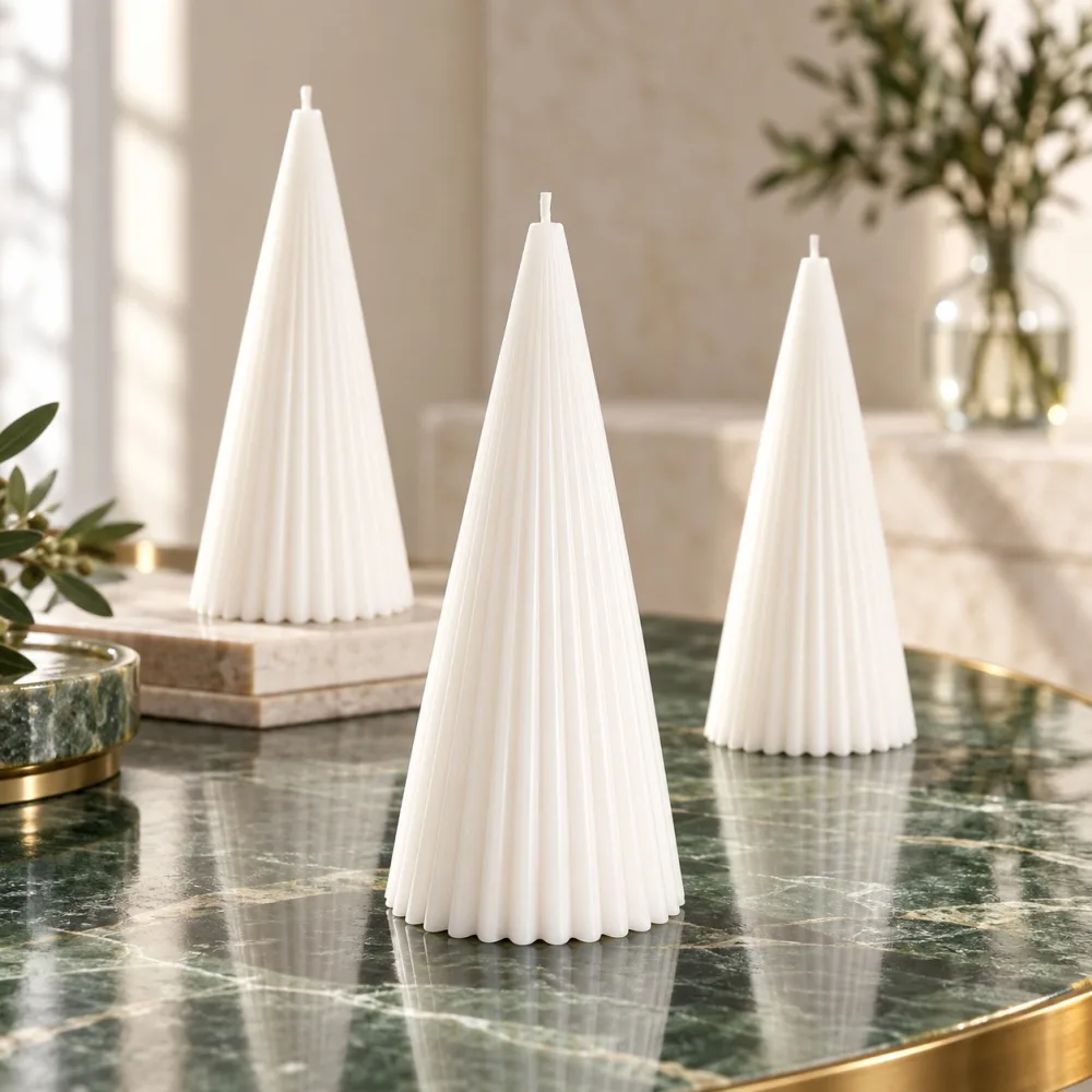 Derben Clove White Scented Cone Pillar Candle for Home Décor