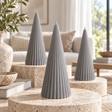 Derben Clove Grey Scented Ribbed Cone Candle for Home Décor
