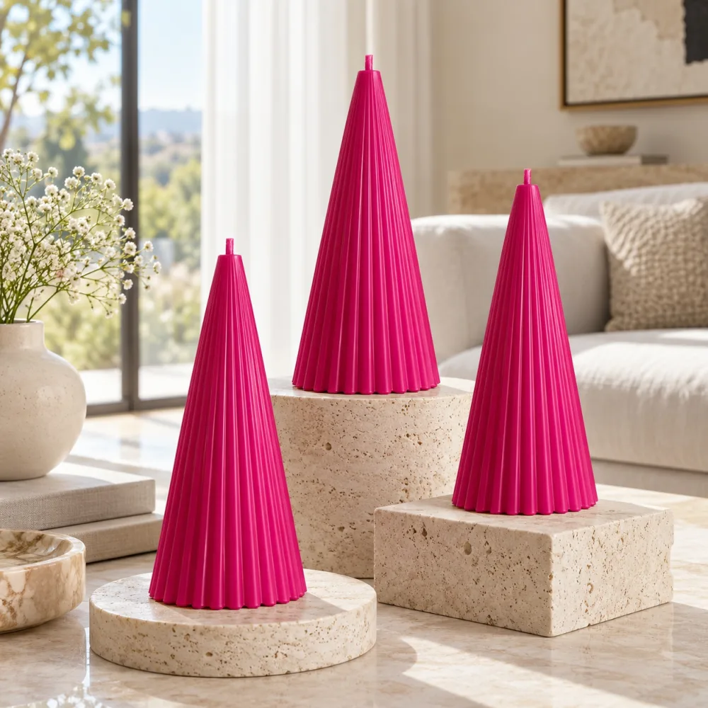 Derben Clove Magenta Scented Ribbed Cone Candle for Home Décor