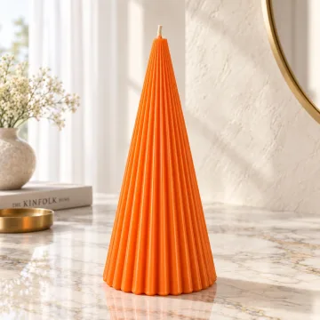 Derben Clove Orange Scented Ribbed Cone Candle for Home Décor