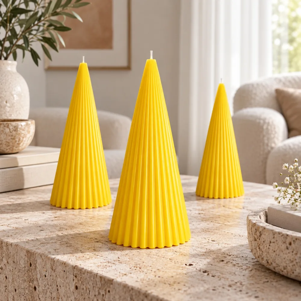 Derben Clove Yellow Ribbed Cone Scented Candle for Décor