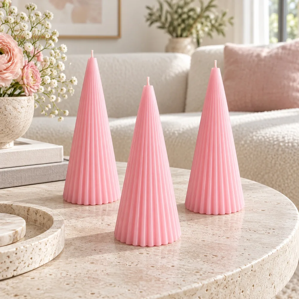Derben Clove Light Pink Ribbed Cone Scented Candle