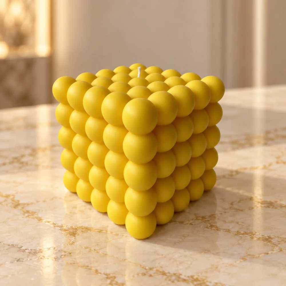 Derben Clove Yellow Bubble Cube Candle for Home Décor