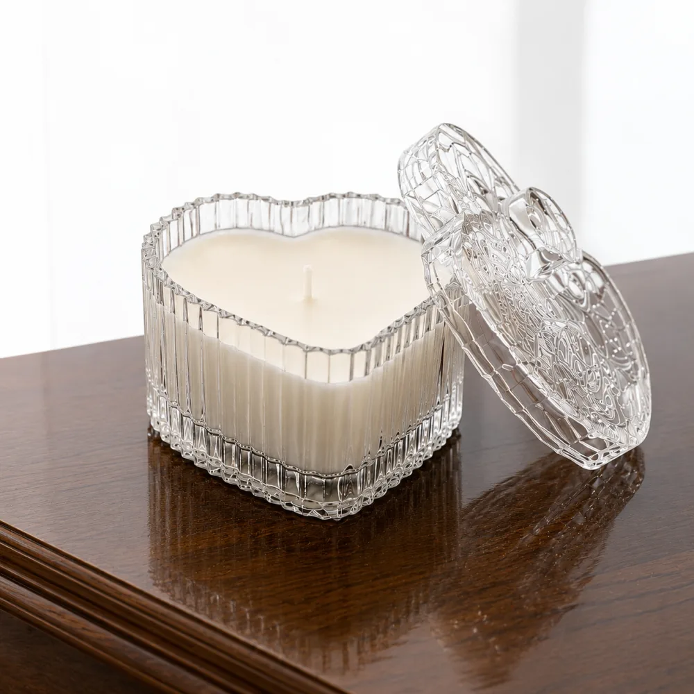 Derben Clove White Heart-Shaped Glass Jar Candle with Lid