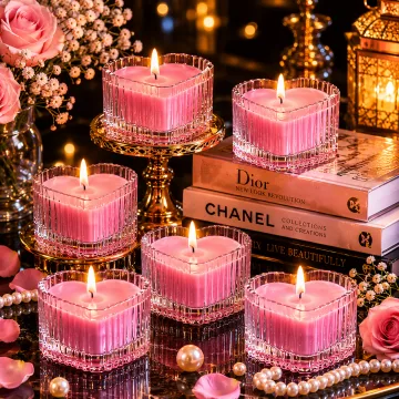 Derben Clove Pink Heart Glass Jar Scented Candle with Lid