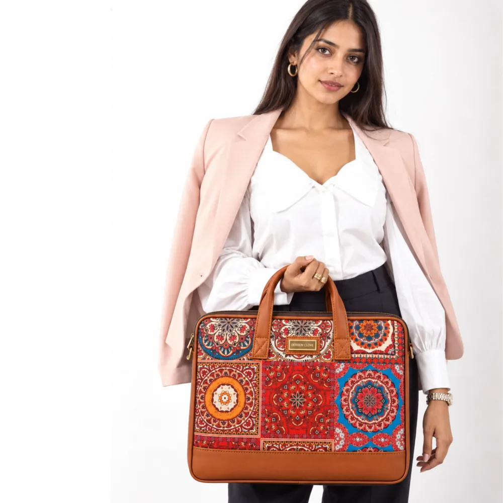 Derben Clove Mandala Print Laptop Messenger Bag – Tan