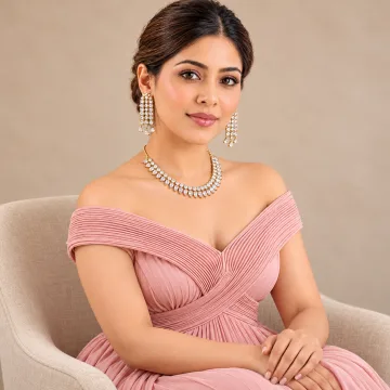 Gold Tone Teardrop Crystal Necklace Set with Matching Earrings