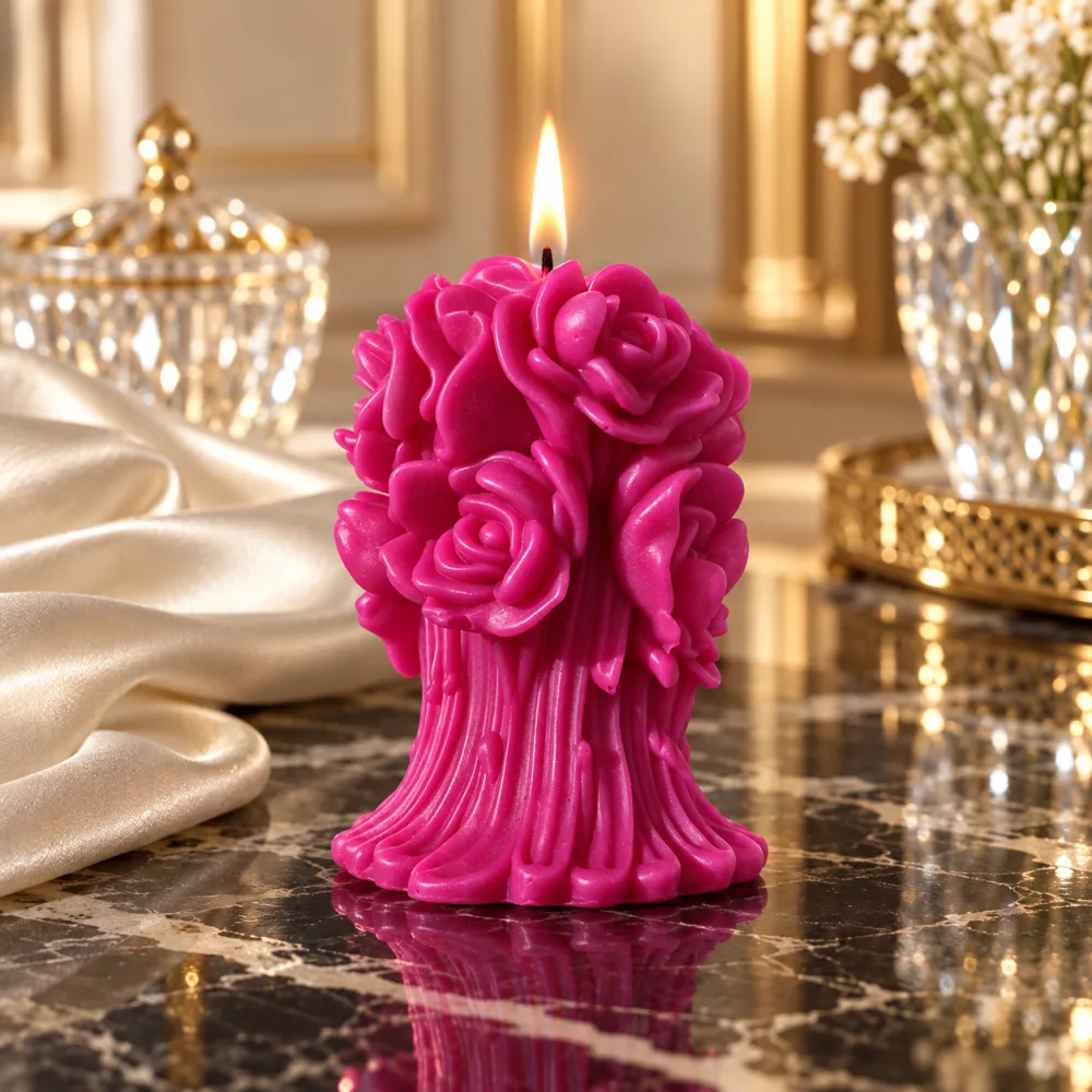 Derben Clove Magenta Rose Bouquet Candle for Home Decor & Gifting