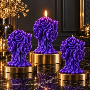 Derben Clove Purple Rose Bouquet Candle for Home Decor & Gifting