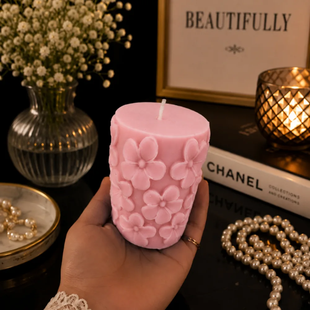 Derben Clove Floral Scented Pillar Candles for Party - PINK
