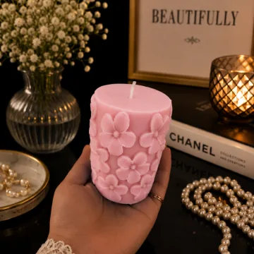 Derben Clove Floral Scented Pillar Candles for Party - PINK