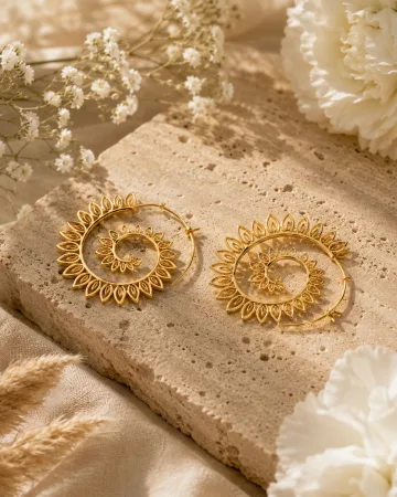 Designer Unique Geometric Alloy Hoop Earring for Girl and Women Golden