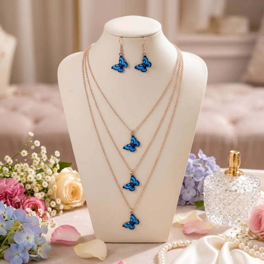 Modern Butterfly Multi Layered Alloy Necklace set for Girls