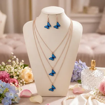 Modern Butterfly Multi Layered Alloy Necklace set for Girls