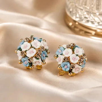 Cubic Zirconia Ceramic Floral Alloy Korean Earrings for Girls