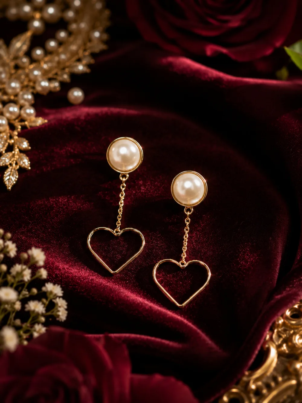 Exclusive Trendy Heart Shaped Pearl Hanging Tassel Drop and Danglers