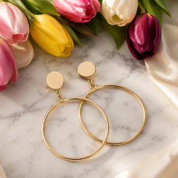 Brass Alloy Contemporary Gold Finish Hoop Earrings for Girls - Golden
