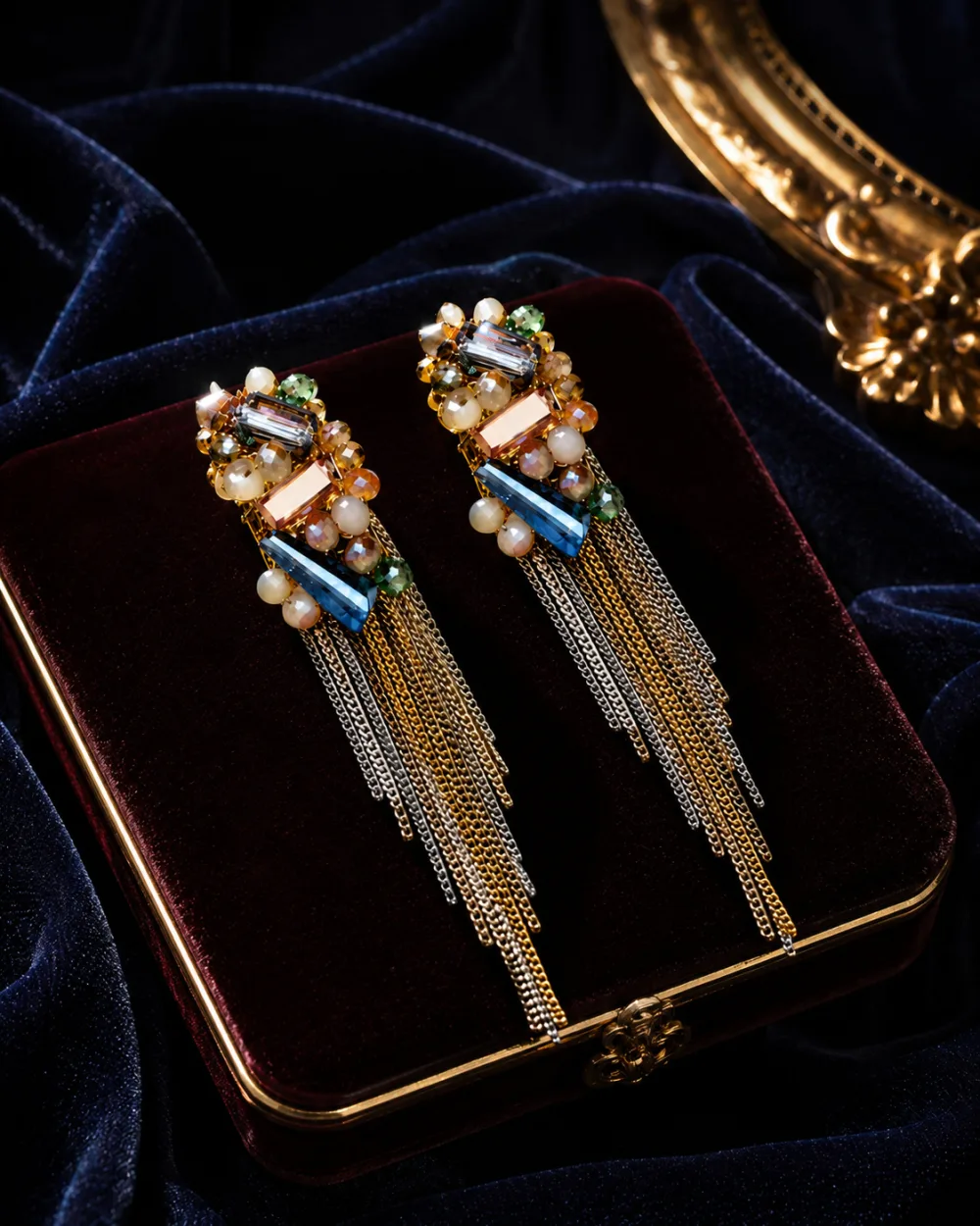 Exclusive Western Multicolour Crystal Tassel Korean Danglers Earring