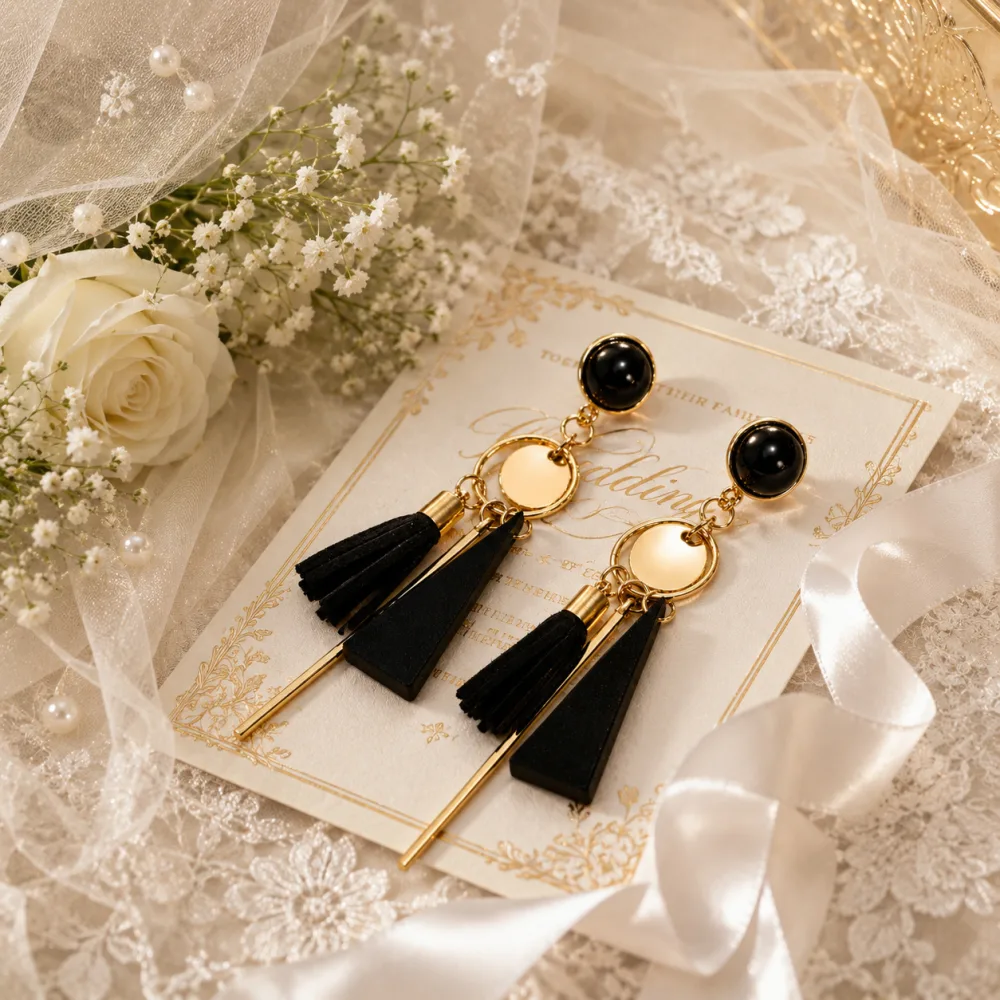 Derben Clove Black Tassel Geometric Drop Earrings for Women