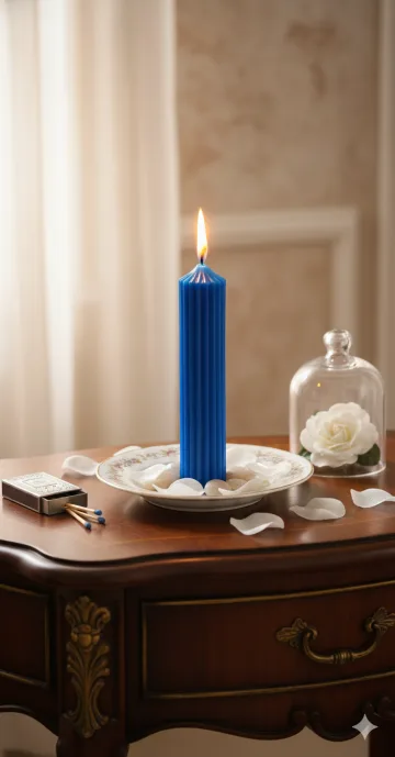 Premium Ribbed Tall Pillar Candle for Home Décor BLUE
