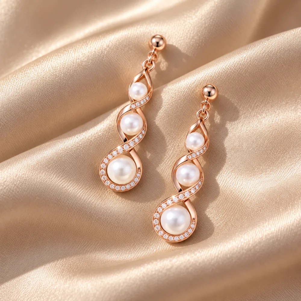 Beautiful Pompous Design Pearls Stud Exclusive Earrings Rose Gold