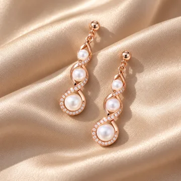 Beautiful Pompous Design Pearls Stud Exclusive Earrings Rose Gold
