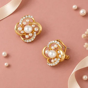 Korean Luxuriate Alloy Zircons Earrings with Beautiful Flower Design