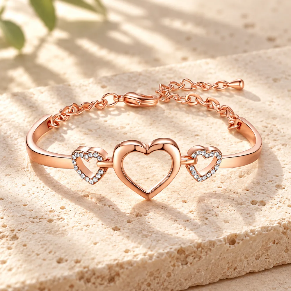 Beautiful Brass Copper Plated HeartShaped Bracelet for Girls Rose Gold