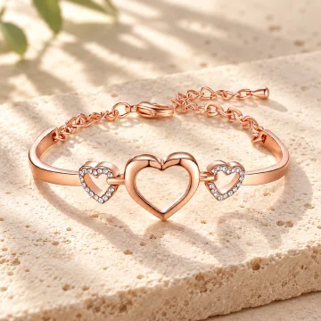 Beautiful Brass Copper Plated HeartShaped Bracelet for Girls Rose Gold