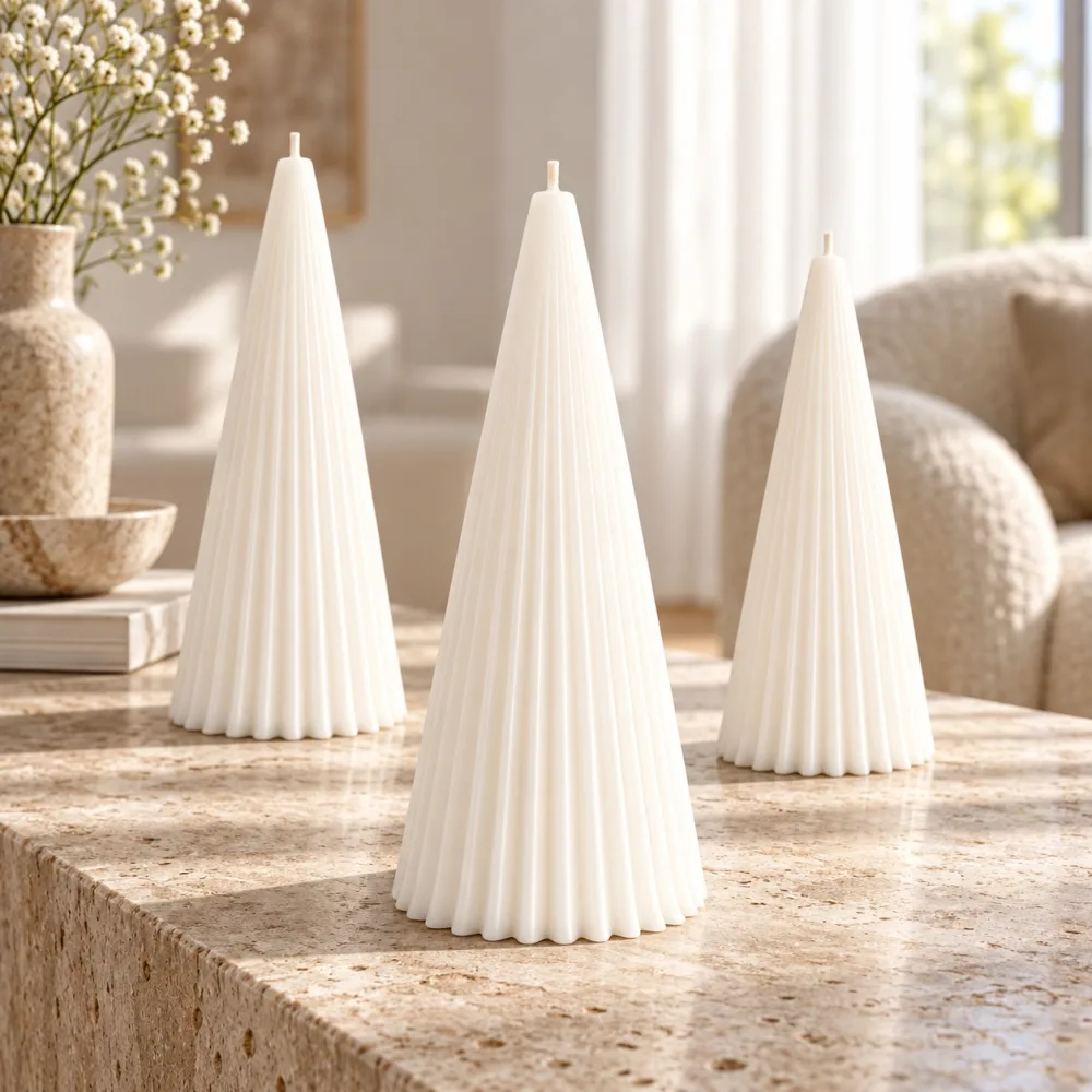 Derben Clove White Scented Cone Pillar Candle for Home Décor