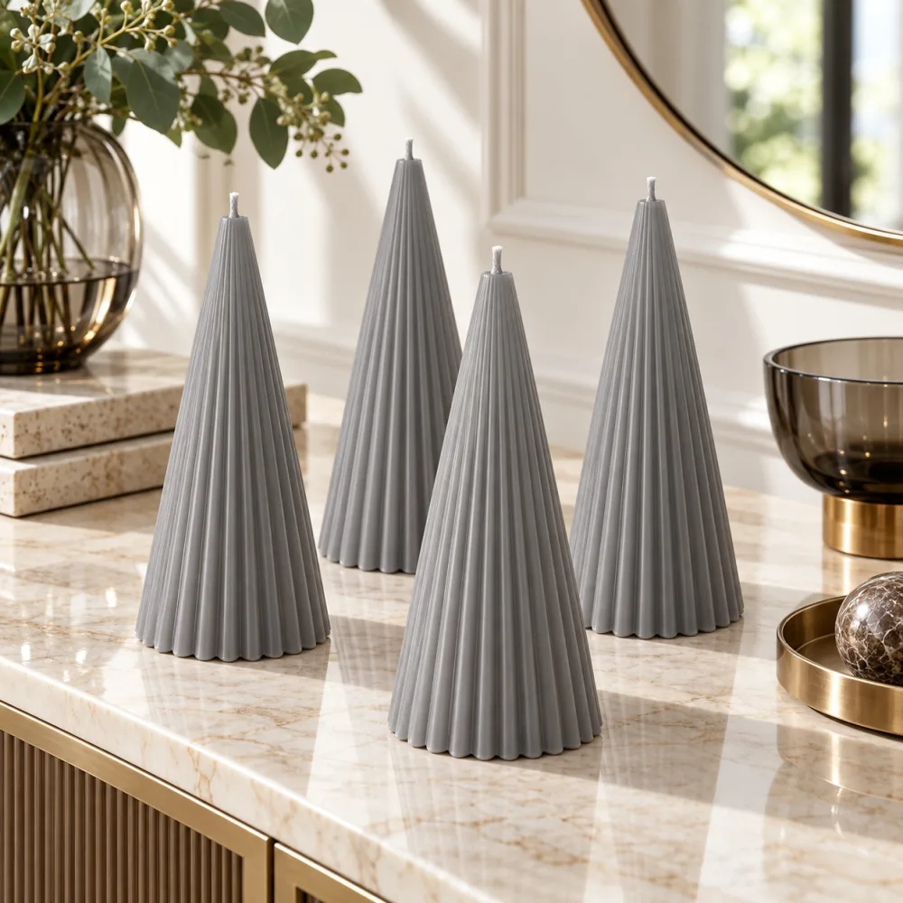 Derben Clove Grey Scented Ribbed Cone Candle for Home Décor