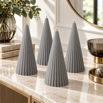 Derben Clove Grey Scented Ribbed Cone Candle for Home Décor