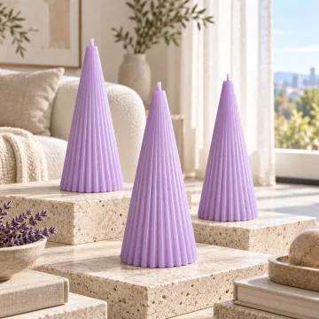 Derben Clove Lavender Scented Ribbed Cone Candle for Home Décor