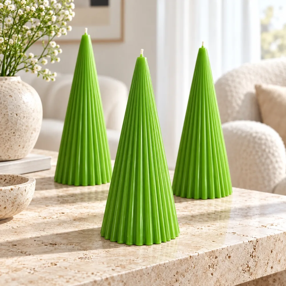 Derben Clove Light Green Scented Ribbed Cone Candle for Décor
