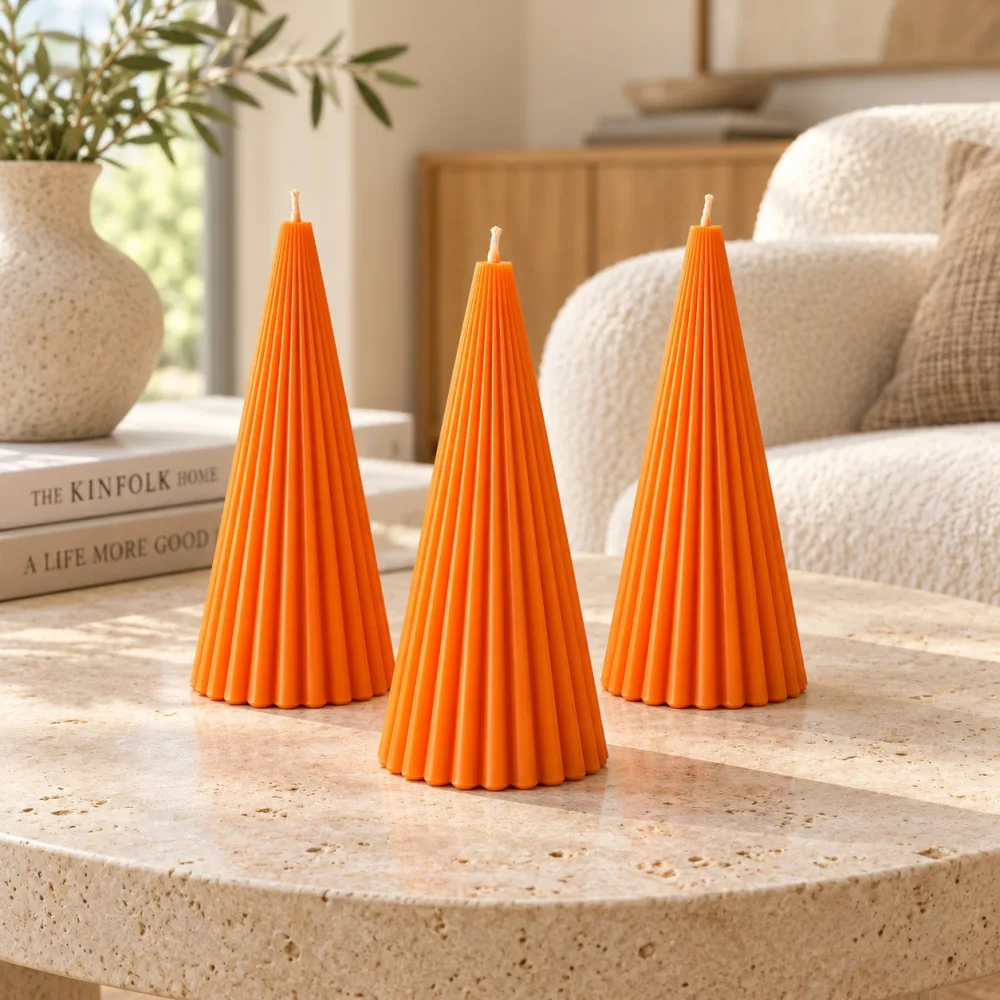 Derben Clove Orange Scented Ribbed Cone Candle for Home Décor