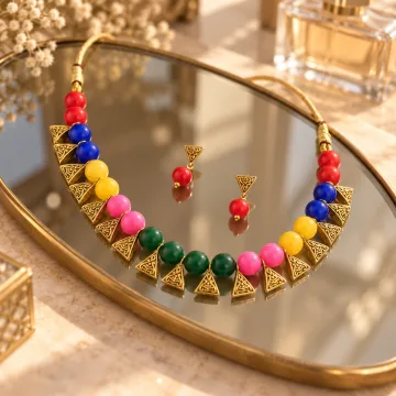 Beautiful Beaded Exclusive Brass Necklace Set for Women Multicolor