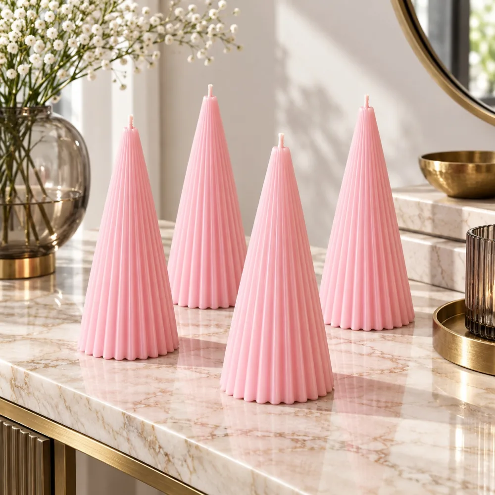 Derben Clove Light Pink Ribbed Cone Scented Candle