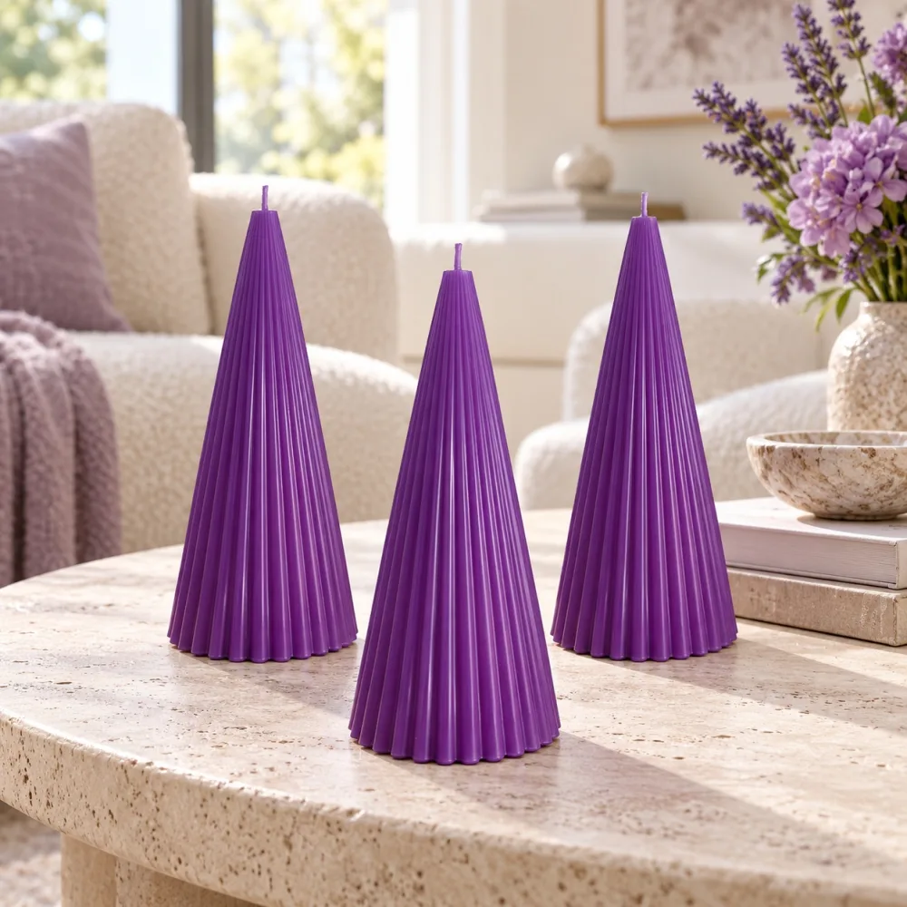 Derben Clove Purple Ribbed Cone Scented Candle for Décor