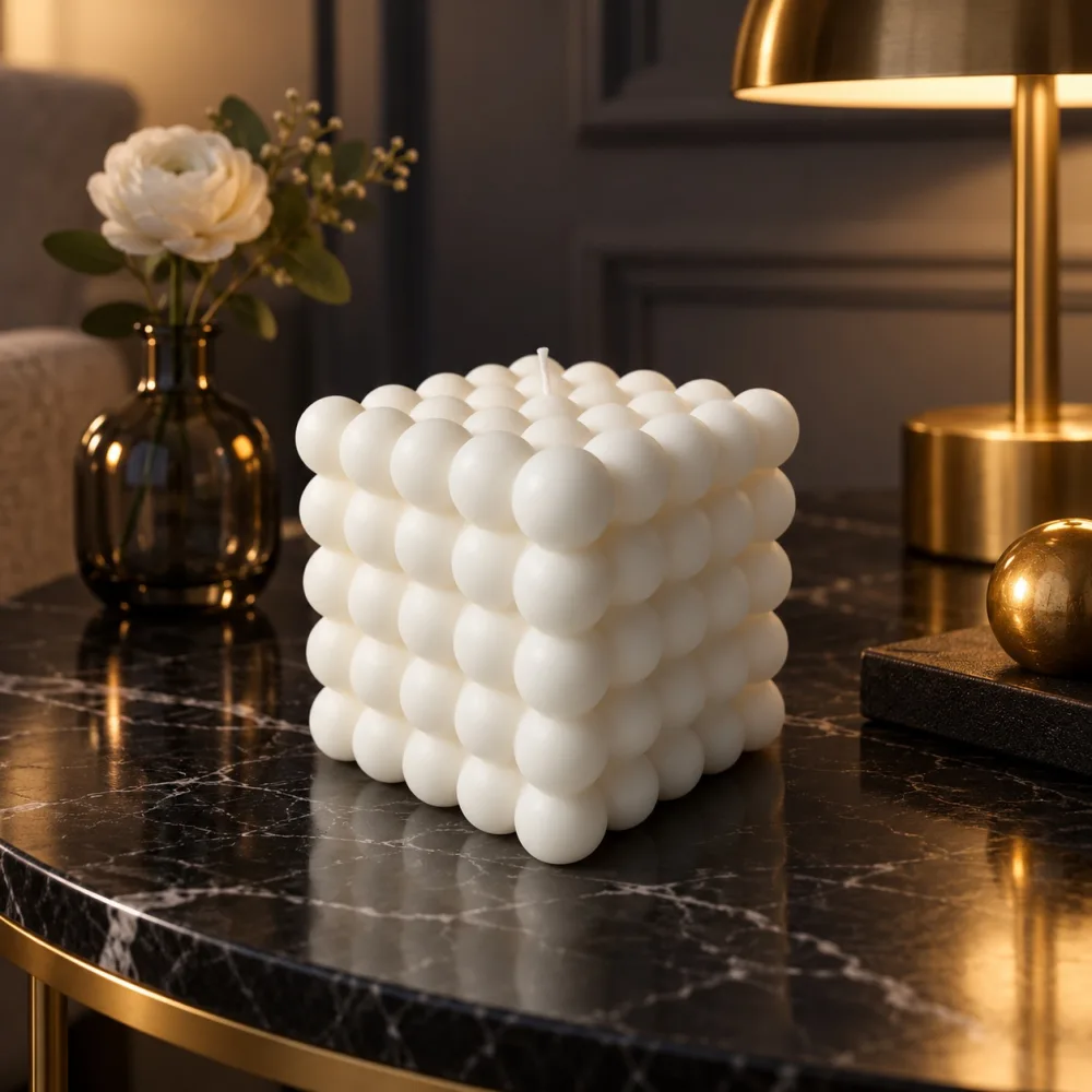 Derben Clove White Bubble Cube Candle for Home Décor
